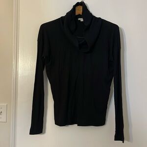Gap women’s solid black waffle cowl neck shirt; size XS